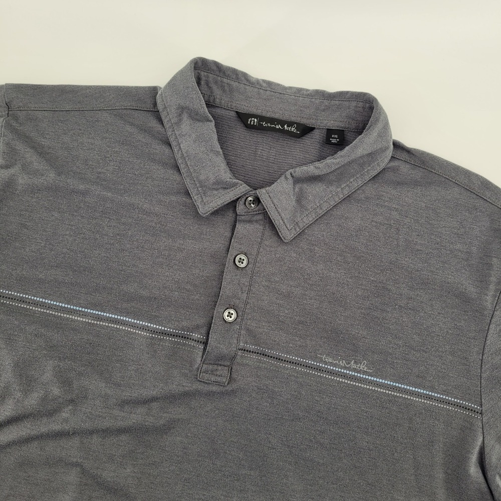Travis Mathew Polo Shirt XXL Gray Striped Chest Performance Golf Mens
